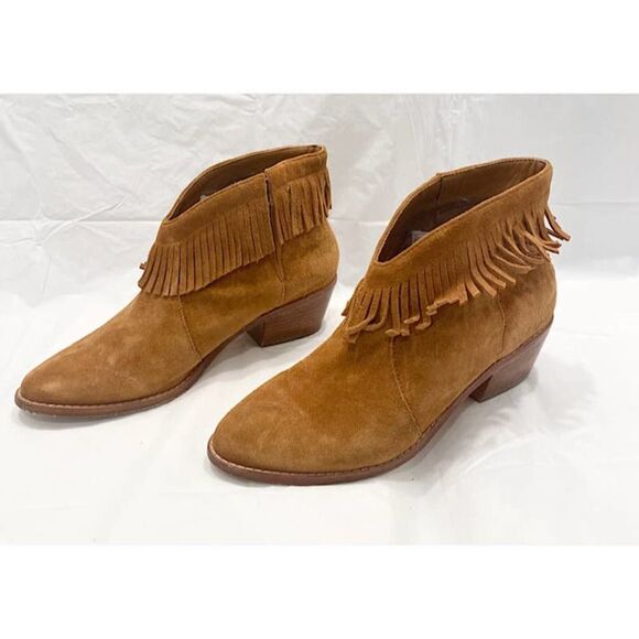 JOIE Makena Suede Fringe Ankle Boots Booties Shoe Camel Tan Sz 37.5/6 US - Picture 5 of 7